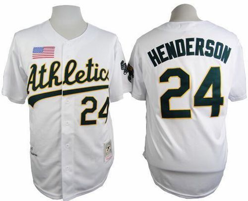 Mitchell And Ness 1990 Athletics #24 Rickey Henderson White Throwback Stitched MLB Jersey - Click Image to Close